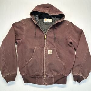 Vintage 90s Carhartt Active Jacket J06 BRG Mens Medium Hooded Plum Coat USA Made